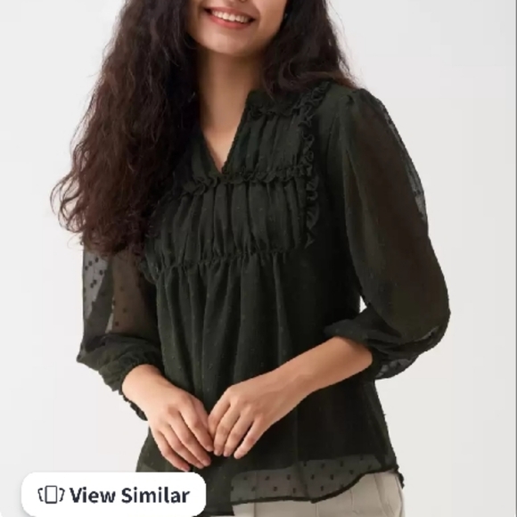 Black V-neck Cuffed Sleeve Blouse - Picture 1 of 1